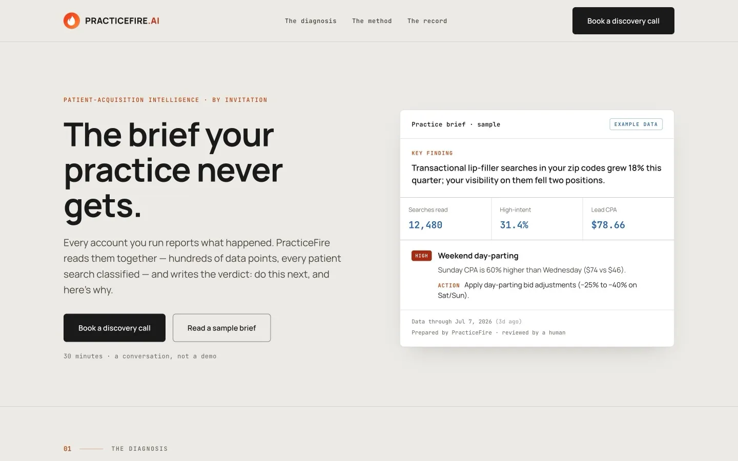 Screenshot of the Brief homepage variant