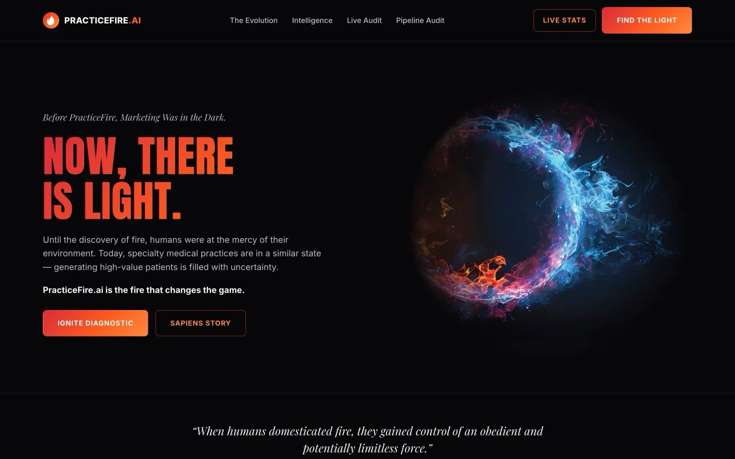 Screenshot of the Fire & Light homepage variant